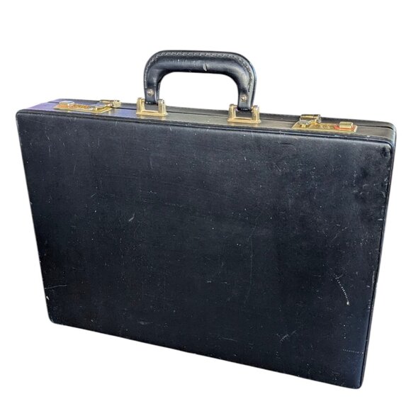 Vintage Black Leather Combo Locking Briefcase - Picture 2 of 16